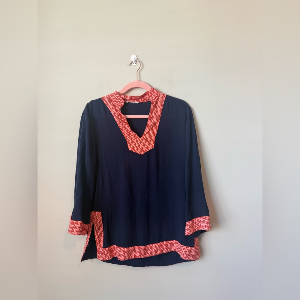 Le Sample navy and orange blouse size medium